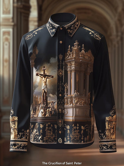 Men's Satin Luxe Descent From The Cross Long Sleeve Button Down Shirt