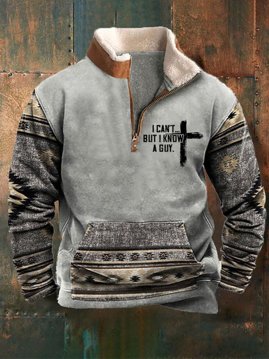 Men's Vintage Faith "I Can't But I Know A Guy" Printed Casual Sweatshirt