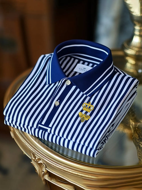 Men's Classic Business Check Logo Button Short Sleeve Polo Shirt