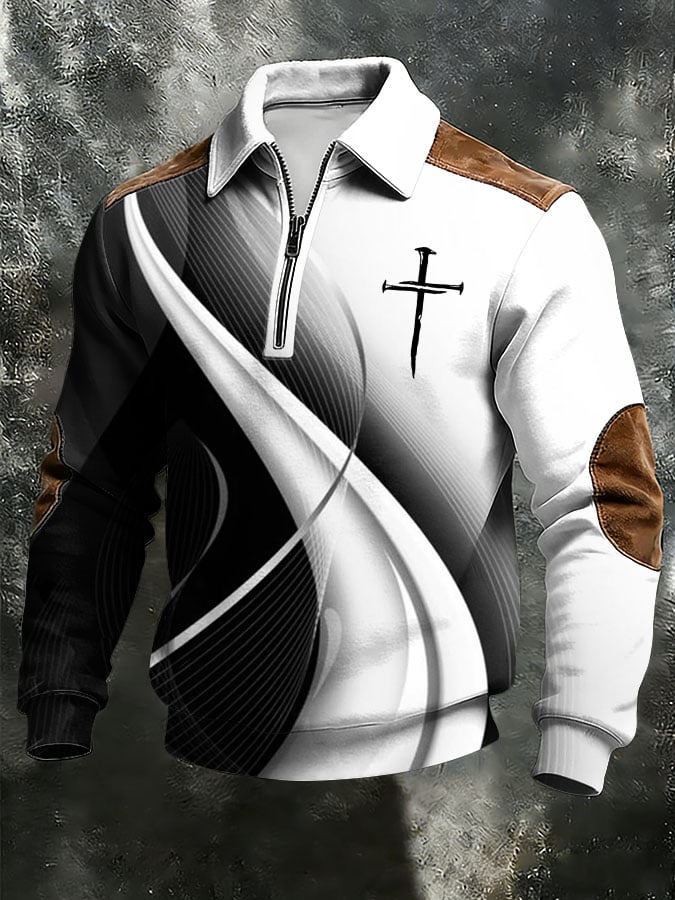 Men's vintage Faith Cross Print Casual Zipper Sweatshirt-Fast Shipping