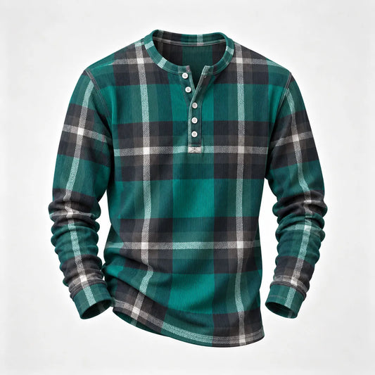 Men's Printed Henley-Neck Long-Sleeve Shirt