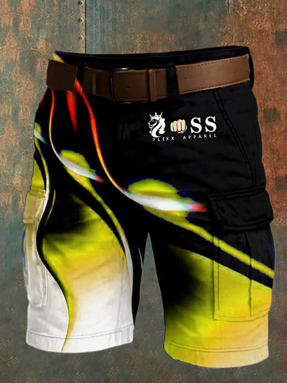Men's Retro Letter Print Multi-Pocket Design Cargo Shorts
