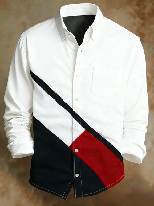 Men's Retro Geometric Lines Classic Pattern Print Shirt