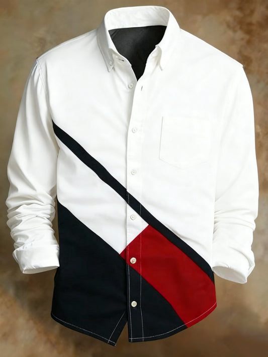 Men's Retro Geometric Lines Classic Pattern Print Shirt