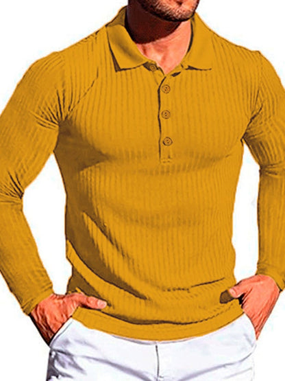 Casual Sports Stretch Vertical Stripe Polo Knit Shirt