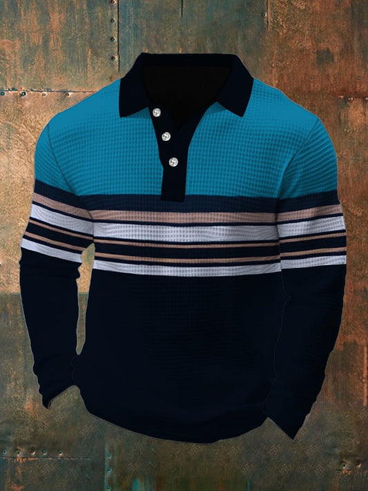 Men's Retro Waffle Color Stitching Lapel T-Shirt