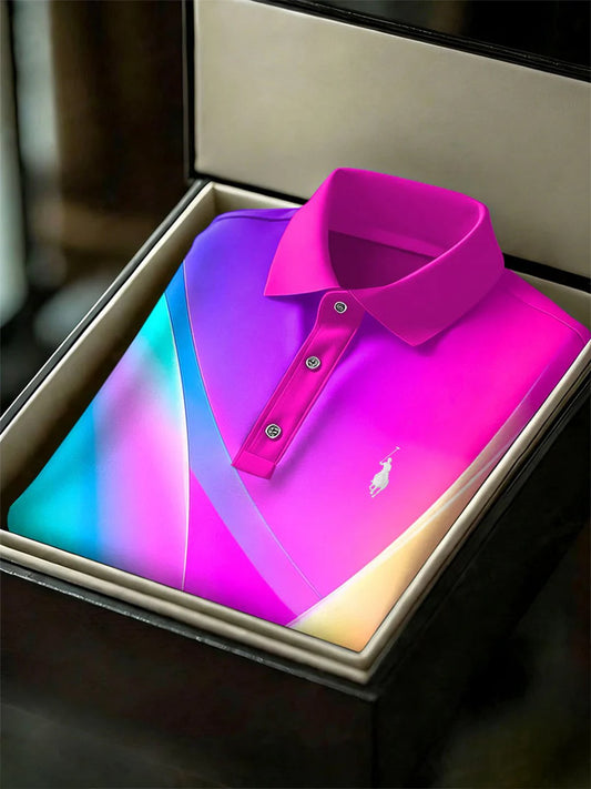 Men's Business Style Print Short Sleeved Polo Shirt