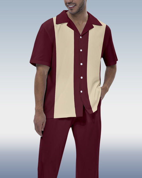Rianmond Men's Colorblock Short Sleeve Shirt Walking Set 313