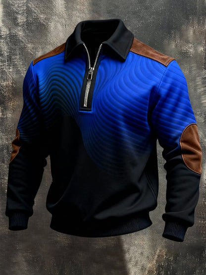 Men'S Vintage Color-Block Printed Zip-Up Sweatshirt