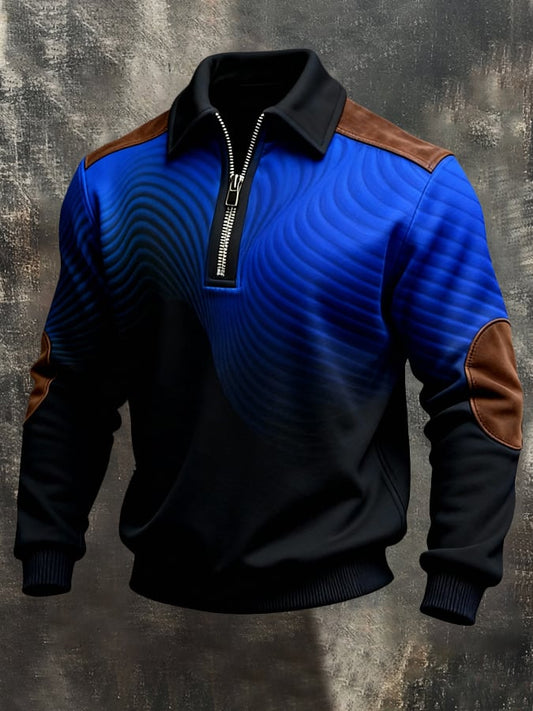 Men'S Vintage Color-Block Printed Zip-Up Sweatshirt