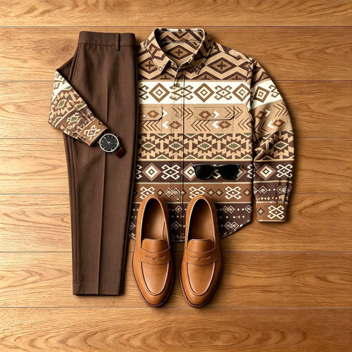Men's Diamond-Patterned Denim-Style Jacket and Pants Set