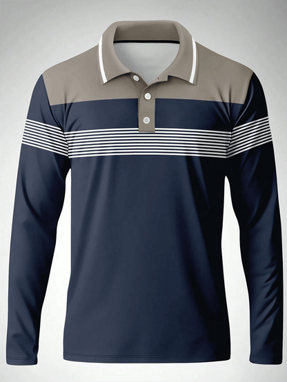 Men's Striped Business Casual Long Sleeve Polo Shirt