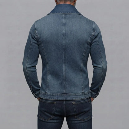 Men's Vintage Denim Lapel Collar Slant Pocket Slim Asymmetrical Zip-Up Jacket