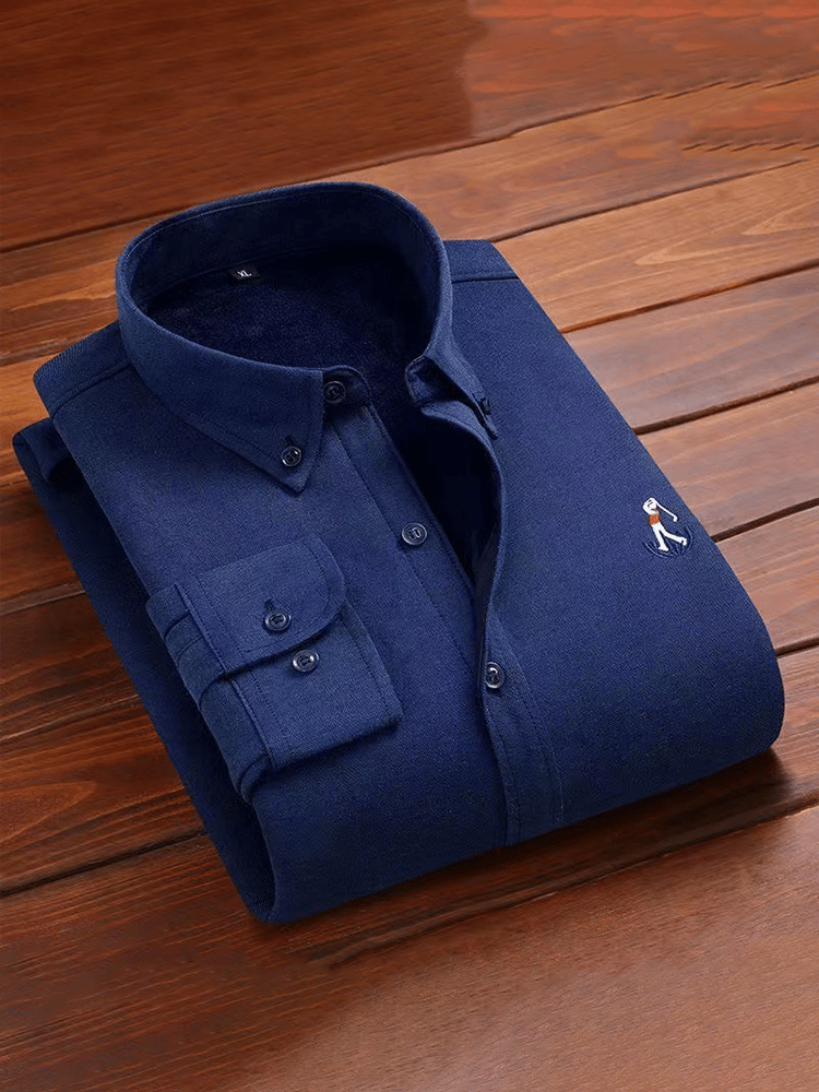 Men's Thick Cotton Embroidered Long Sleeve Business Shirt