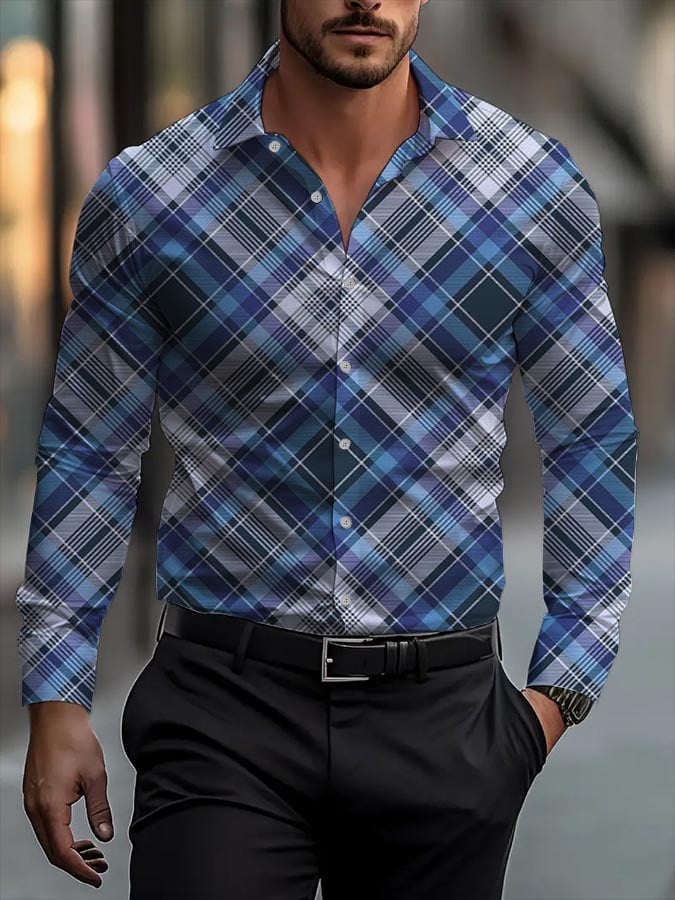 Men's Business Casual Striped Long Sleeve Shirt