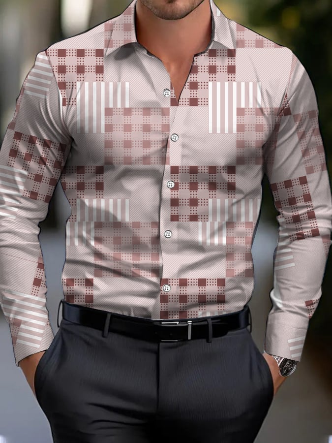 Men's Business Style Geometric Print Shirt