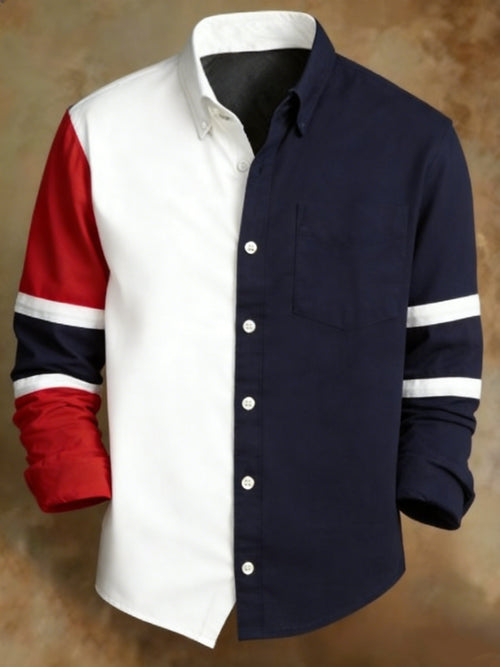 Men's Classic Retro Geometric Lines Pattern Print Shirt