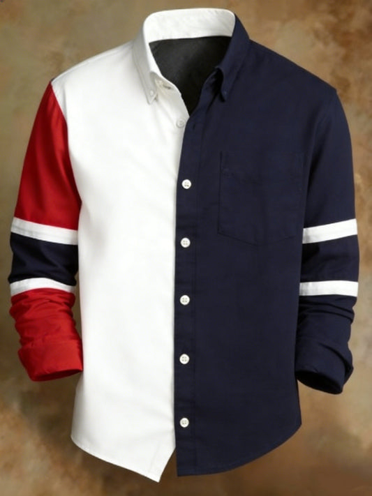 Men's Classic Retro Geometric Lines Pattern Print Shirt