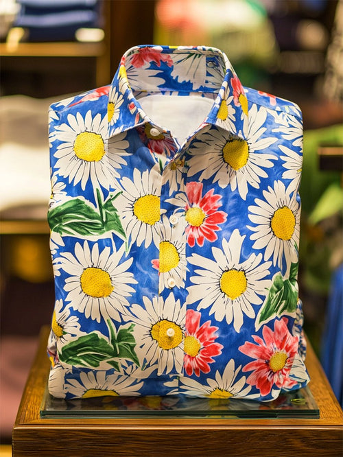 Men's Satin Luxe Hawaiian Print Short Sleeve Button Shirt