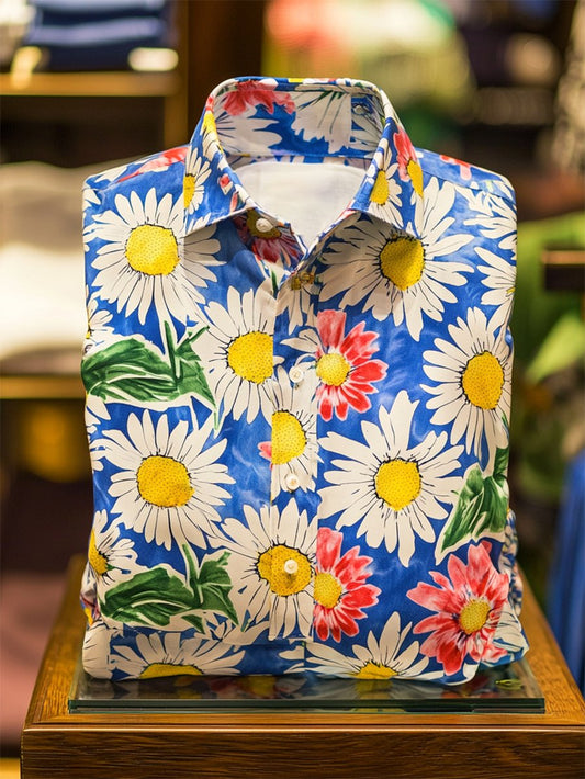 Men's Satin Luxe Hawaiian Print Short Sleeve Button Shirt