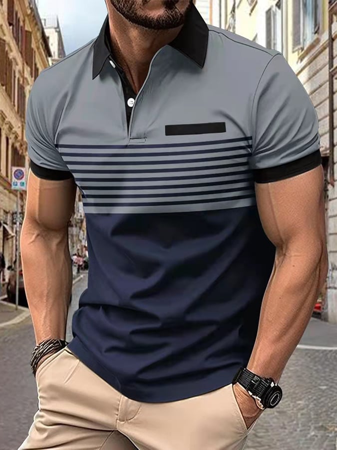 Men's Fashionable Contrast Color Short Sleeve Polo Shirt