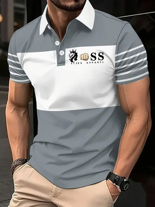 Men's Retro Letter Design Printed Casual Polo Shirt