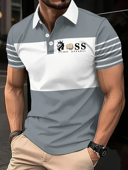 Men's Retro Letter Design Printed Casual Polo Shirt