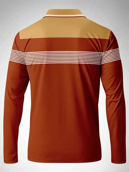 Men's Striped Business Casual Long Sleeve Polo Shirt