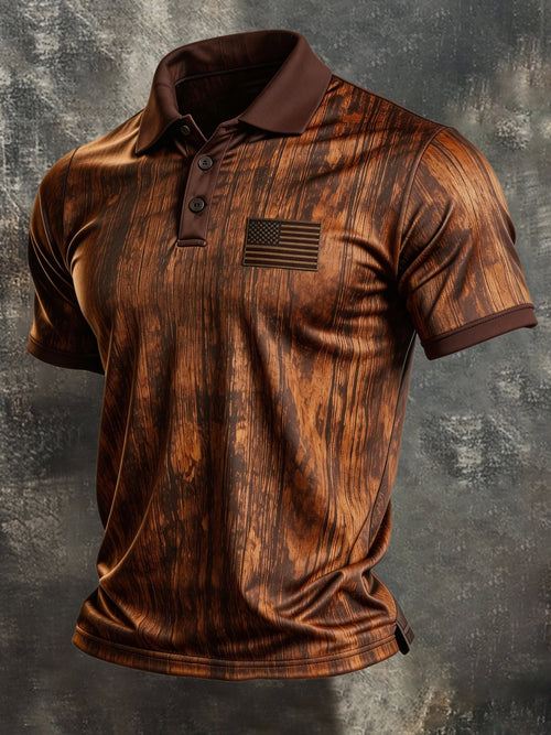 Men's Retro Patriotic Color-Block Short-Sleeve Polo Shirt