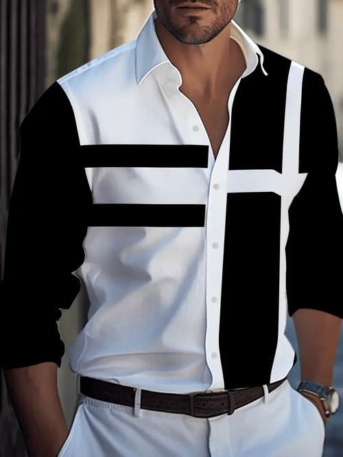 Men's Casual Striped Long Sleeve Lapel Shirt