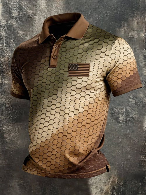 Men's Retro Patriot Color Block Polo Collar Short Sleeve