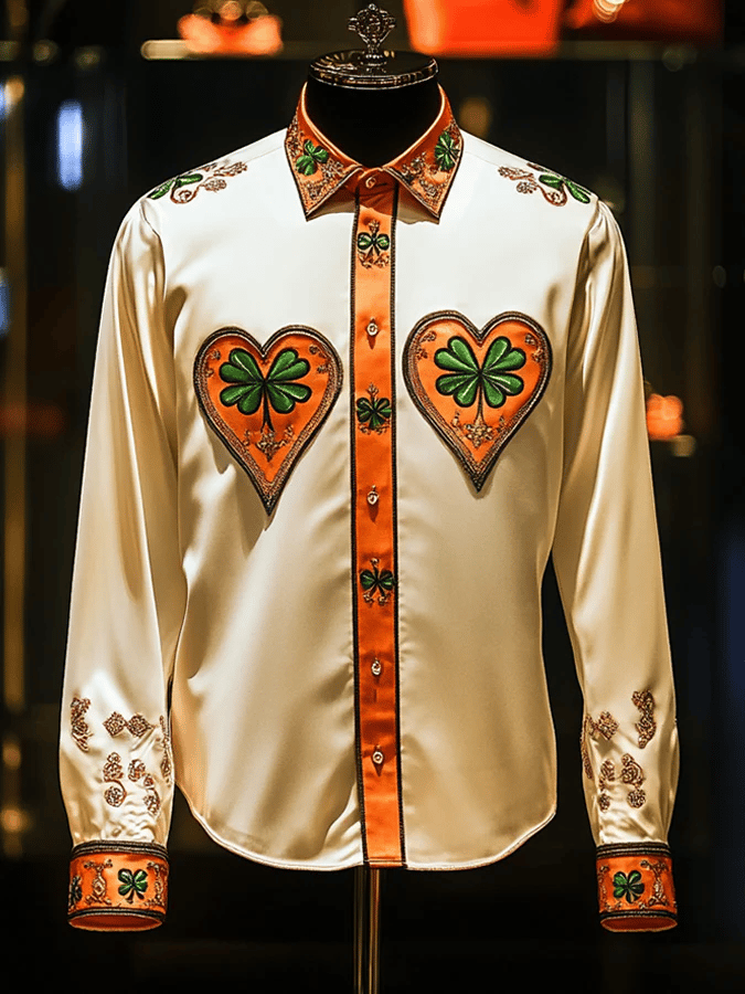Men's Party St. Patrick Print Long Sleeve Lapel Shirt