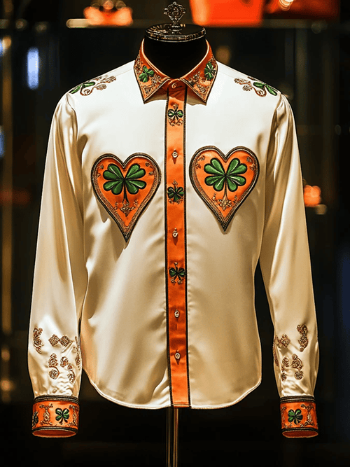 Men's Party St. Patrick Print Long Sleeve Lapel Shirt