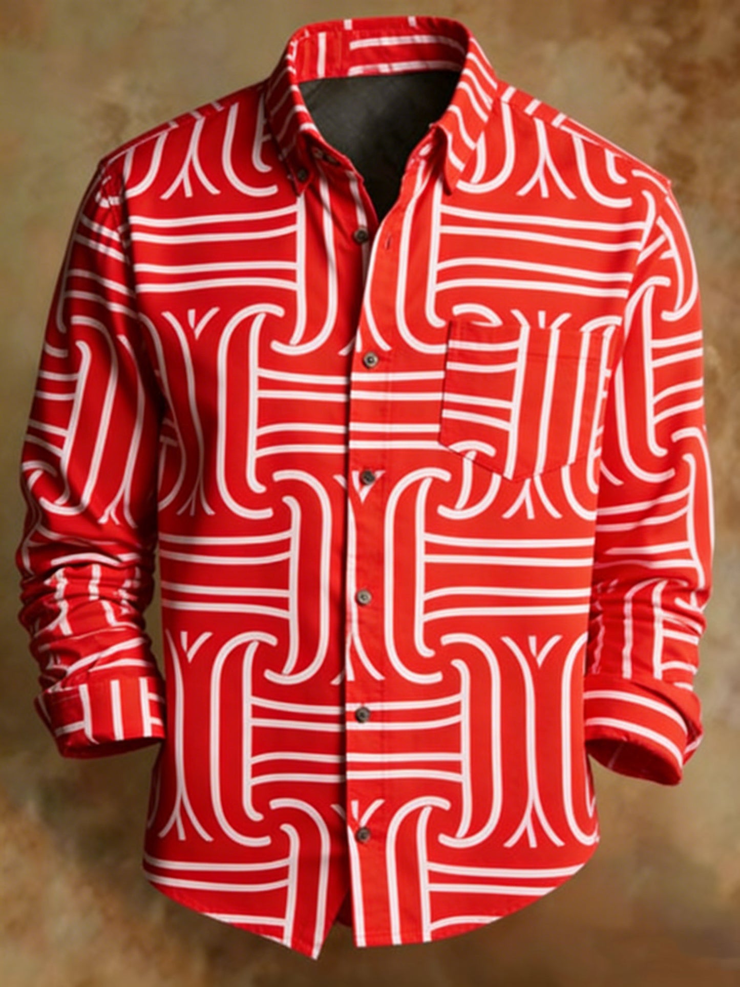 Men's Retro Abstract Geometric Print Shirt