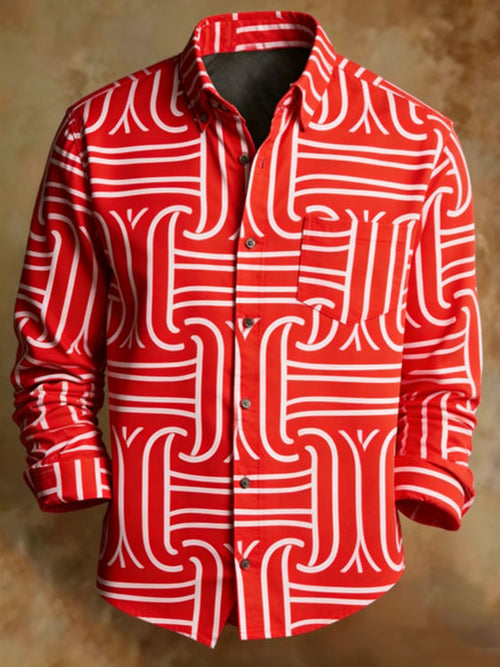 Men's Retro Abstract Geometric Print Shirt