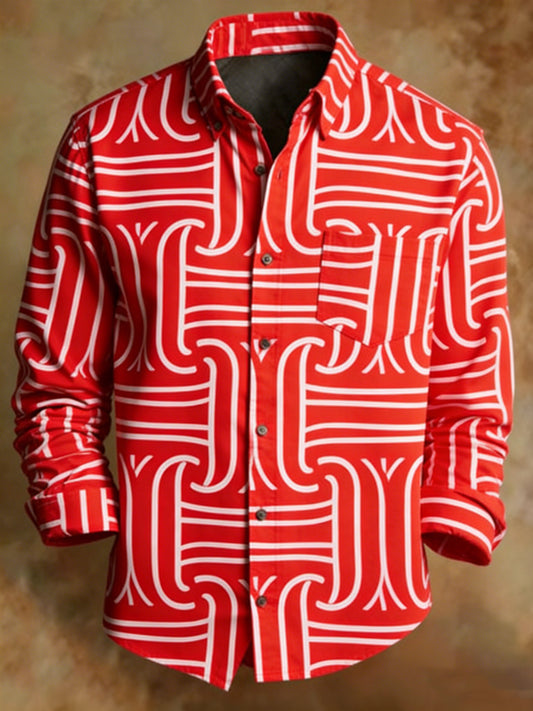 Men's Retro Abstract Geometric Print Shirt