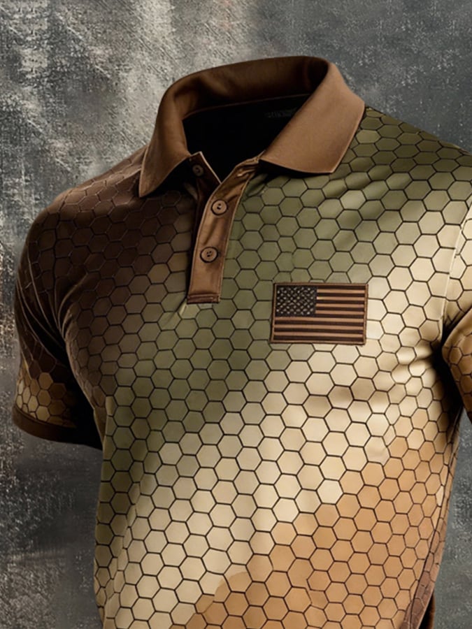Men's Retro Patriot Color Block Polo Collar Short Sleeve