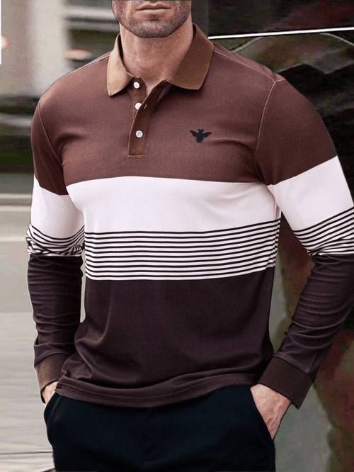 Men's Business Casual Striped Button-Down Polo