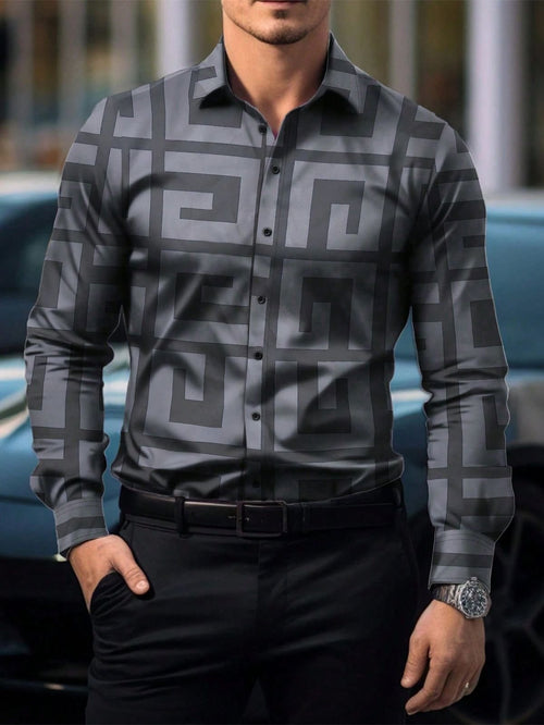 Men's Street Style Business Casual Printed Long Sleeve Shirt