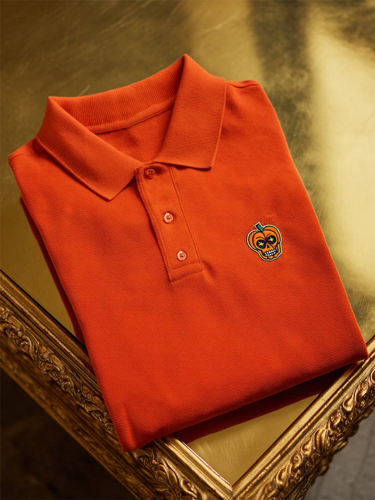 Men's Casual Business Halloween Pumpkin Art Button Short Sleeve Polo Shirt
