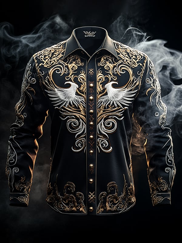 Men's Vintage Viking Print Long Sleeve Shirt