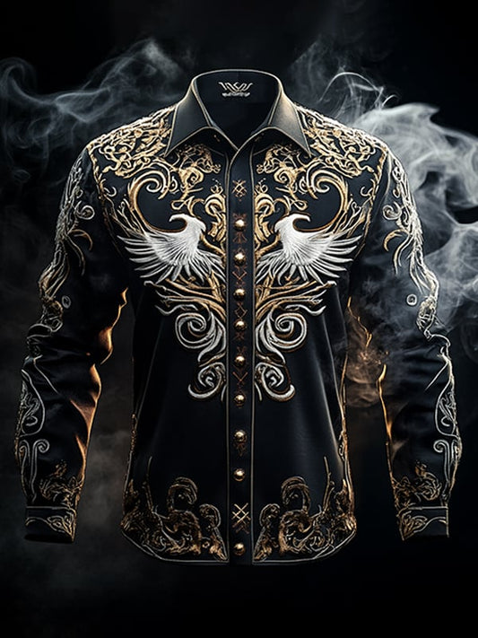 Men's Vintage Viking Print Long Sleeve Shirt