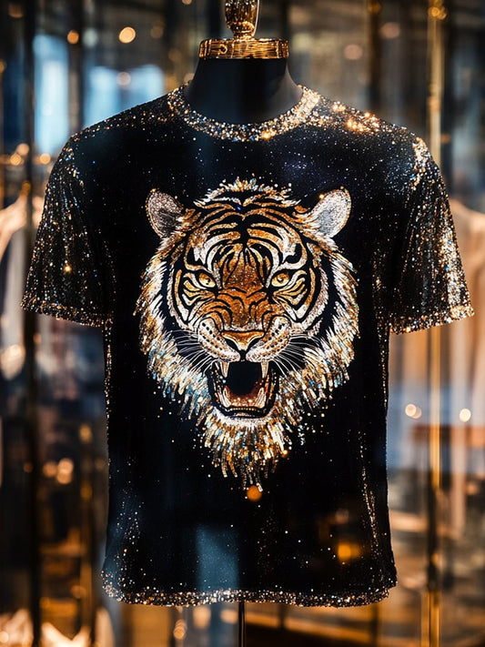 Men's Eagle Sequin Business Print Short Sleeve T-Shirt