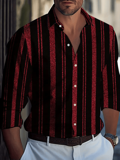 Men's Casual Striped Long Sleeve Lapel Shirt