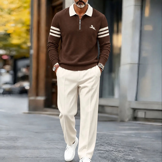 Men's Printed Polo Shirt and Pants Set