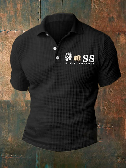 Men's Casual Waffle Polo Shirt Short Sleeve