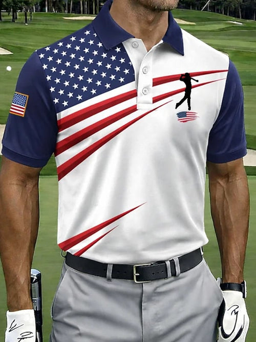Men's Retro USA Print Golf Polo Shirt