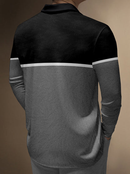Men's Business Casual Striped Long-Sleeved Polo Shirt