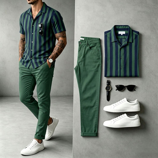 Men's Striped Long-Sleeve Shirt and Pants Set