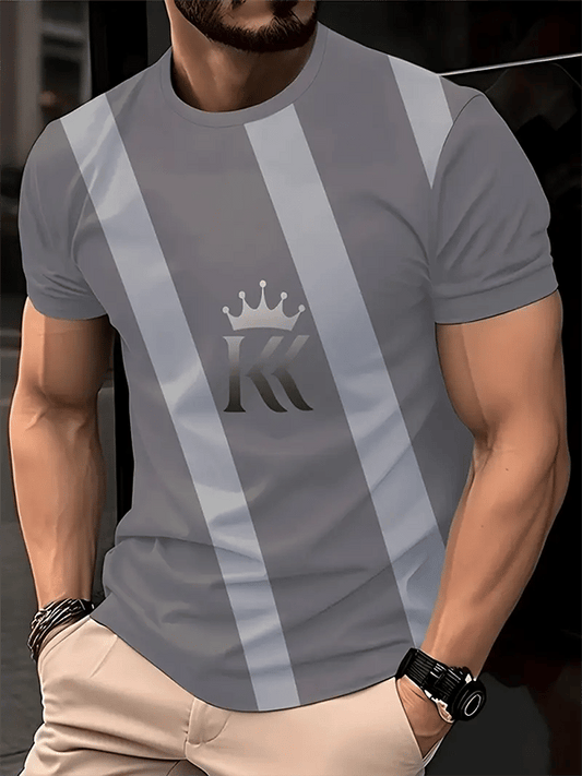 Men's Business Stripe Logo Print Short Sleeve T-Shirt